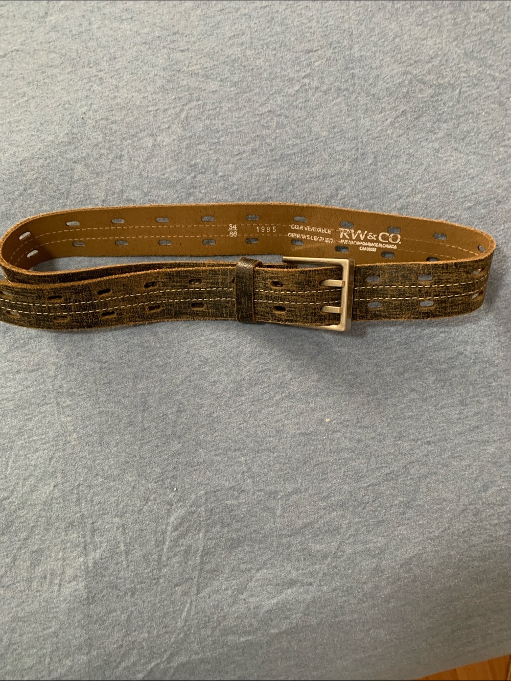 RW&CO. Olive Brown Perforated Suede Men's Belt with Brass Buckle